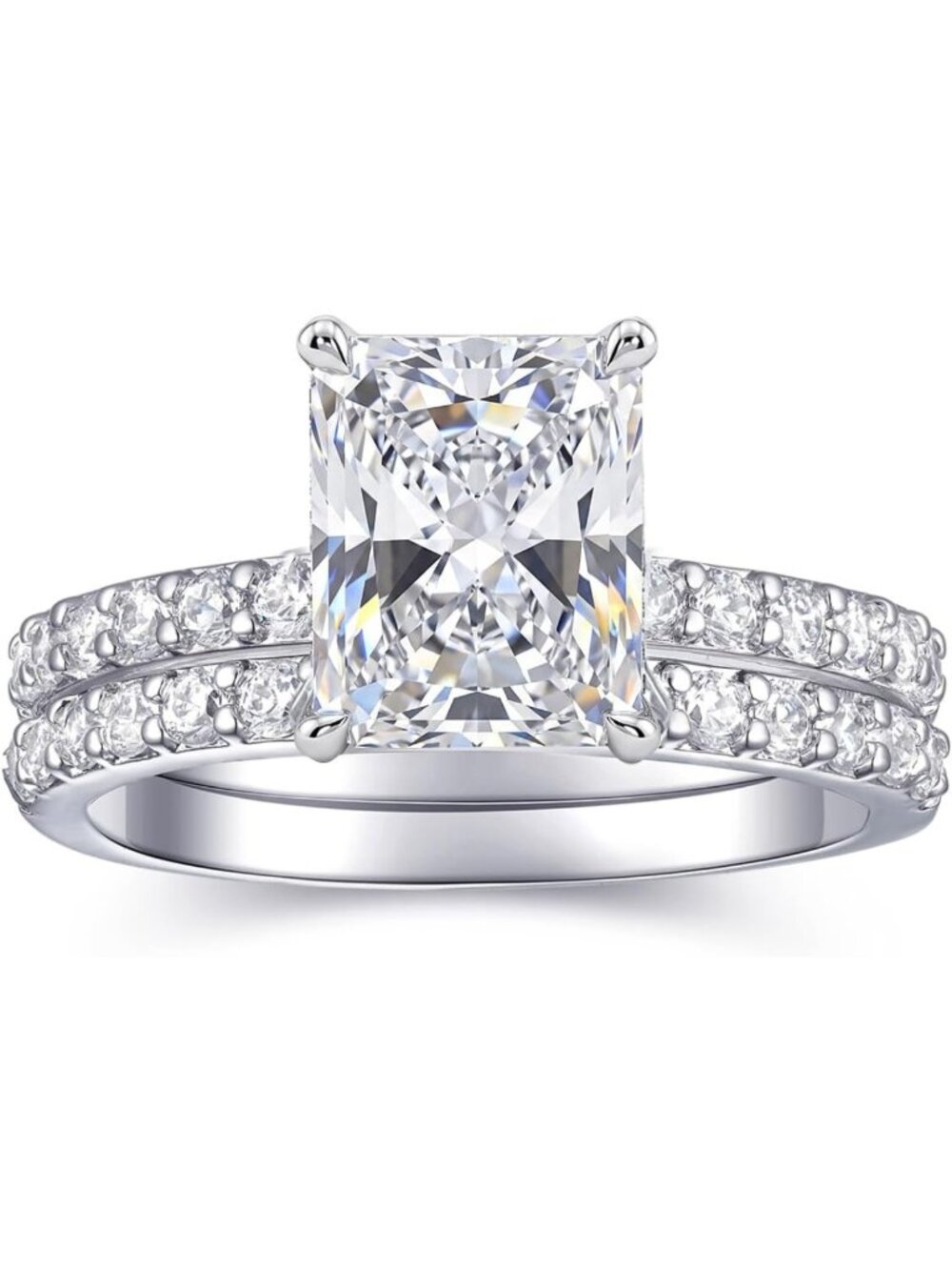2CT Radiant Cut Travel Engagement Rings Set, No Tarnish 18K White Gold, CZ